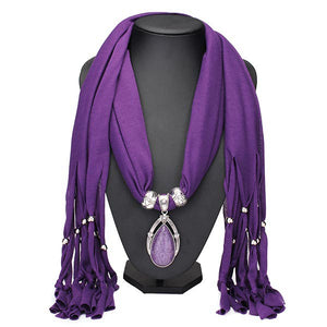 Water Drop Gem Crystal Pendant Tassel Scarf Necklace Women Jewelry