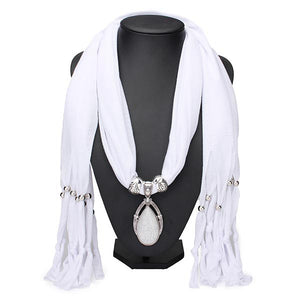 Water Drop Gem Crystal Pendant Tassel Scarf Necklace Women Jewelry