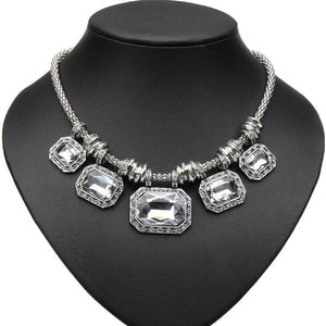 Luxury Crystal Rhinestone Square Choker Pendant Statement Necklace