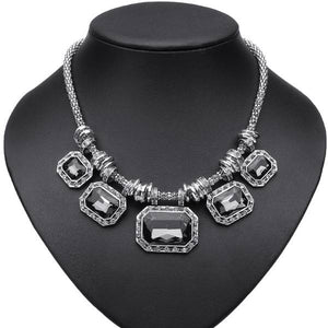 Luxury Crystal Rhinestone Square Choker Pendant Statement Necklace