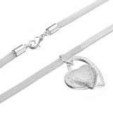 925 Silver Plated Inlaid Heart Pendant Net Chain Necklace For Women