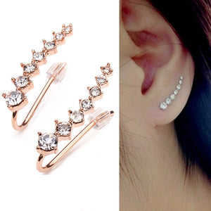 Italina Rhinestone Crystal Ear Cuff Earrings 18K Rose Gold Plated