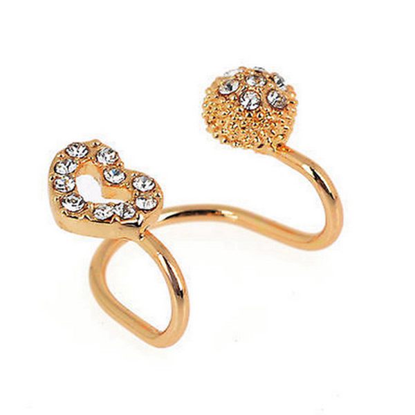 1pc Crystal Hollow Heart Round Earring Clip Ear Cuff For Women