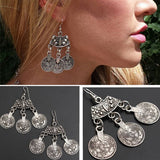 Vintage Tibetan Silver Round Coin Hook Drop Earrings For Women