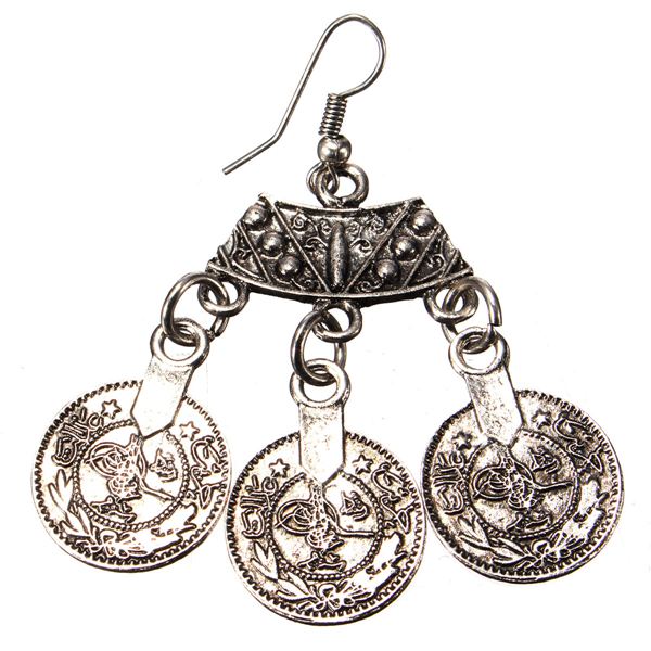 Vintage Tibetan Silver Round Coin Hook Drop Earrings For Women