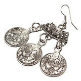 Vintage Tibetan Silver Round Coin Hook Drop Earrings For Women