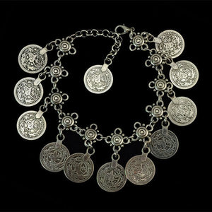 Vintage Antique Silver Charm Coin Anklet Beach Bracelet Foot Jewelry