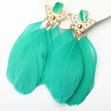 Gold Plated Triangle Goose Feather Drop Earrings Women Jewelry