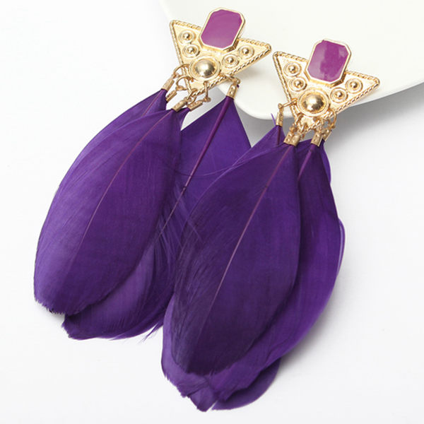 Gold Plated Triangle Goose Feather Drop Earrings Women Jewelry