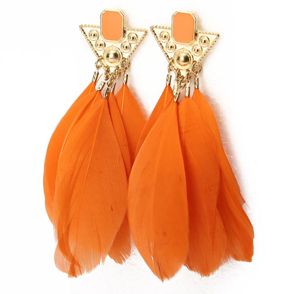 Gold Plated Triangle Goose Feather Drop Earrings Women Jewelry