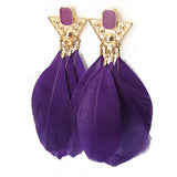 Gold Plated Triangle Goose Feather Drop Earrings Women Jewelry