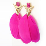 Gold Plated Triangle Goose Feather Drop Earrings Women Jewelry