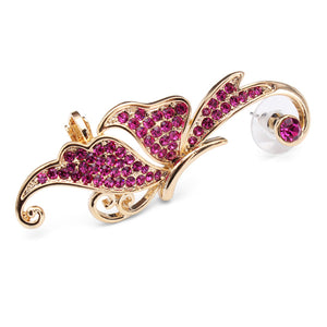 Rhinestone Crystal Butterfly Clip On Ear Cuff 16K Gold Plated