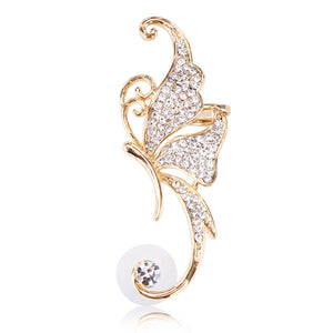 Rhinestone Crystal Butterfly Clip On Ear Cuff 16K Gold Plated