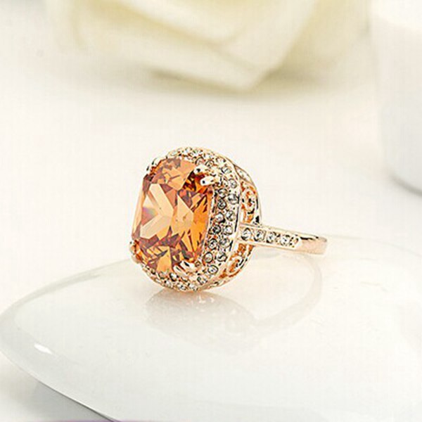 Italina 18K Rose Gold Plated Crystal Zircon Geometric Finger Ring