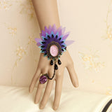 Colorful Peacock Lace Flower Crystal Ring Bracelet Wristband