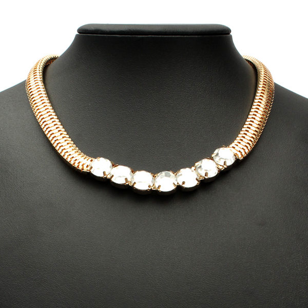 Bib Silver Gold Metal Crystal Snake Chain Choker Necklace For Women