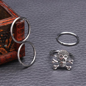 4Pcs Gold Silver Skull Knuckle Stacking Mid Finger Rings Set