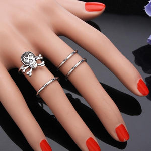 4Pcs Gold Silver Skull Knuckle Stacking Mid Finger Rings Set