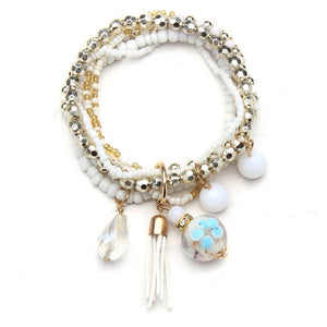 Multilayer Beads Tassel Charm Strand Stretch Bracelet For Women