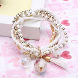 Multilayer Beads Tassel Charm Strand Stretch Bracelet For Women