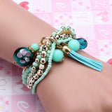 Multilayer Beads Tassel Charm Strand Stretch Bracelet For Women