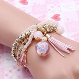 Multilayer Beads Tassel Charm Strand Stretch Bracelet For Women