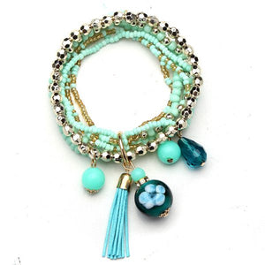 Multilayer Beads Tassel Charm Strand Stretch Bracelet For Women