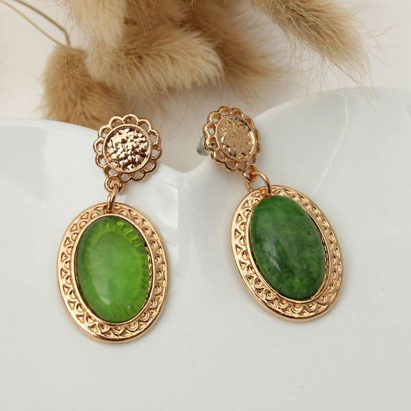 Hollow Flower Water Drop Oval Gem Dangle Earrings For Women