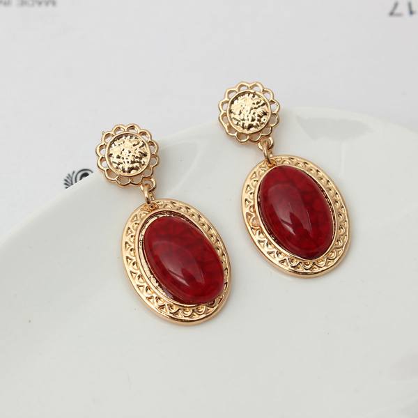 Hollow Flower Water Drop Oval Gem Dangle Earrings For Women