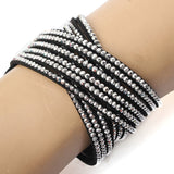 Multilayer Rhinestone Leather Wrap Bracelet Bangle For Women