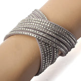 Multilayer Rhinestone Leather Wrap Bracelet Bangle For Women