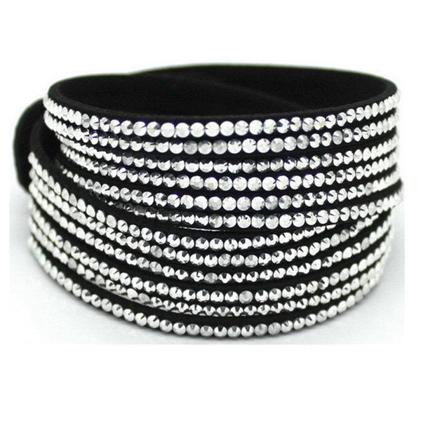 Multilayer Rhinestone Leather Wrap Bracelet Bangle For Women