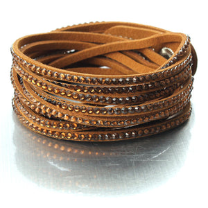 Multilayer Rhinestone Leather Wrap Bracelet Bangle For Women