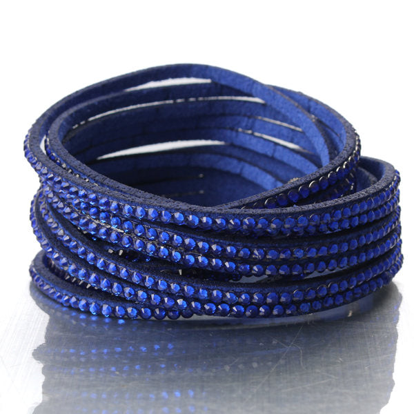 Multilayer Rhinestone Leather Wrap Bracelet Bangle For Women