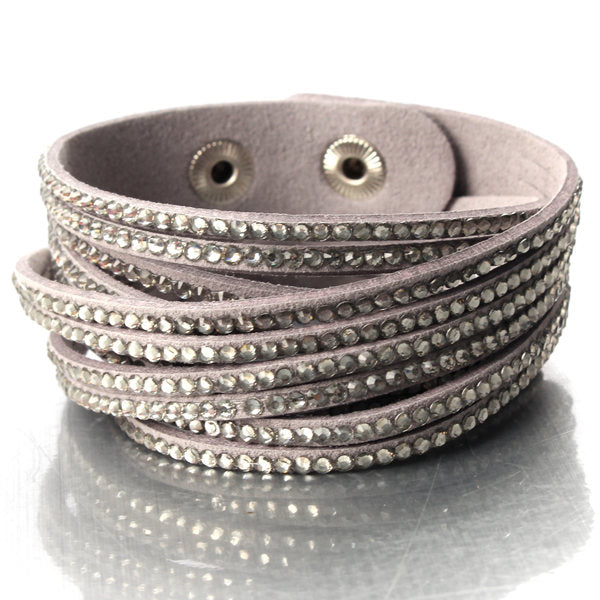 Multilayer Rhinestone Leather Wrap Bracelet Bangle For Women