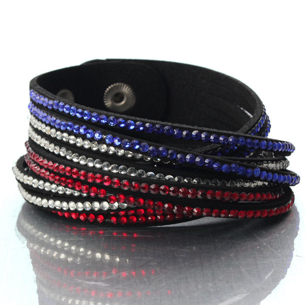 Multilayer Rhinestone Leather Wrap Bracelet Bangle For Women