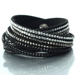 Multilayer Rhinestone Leather Wrap Bracelet Bangle For Women