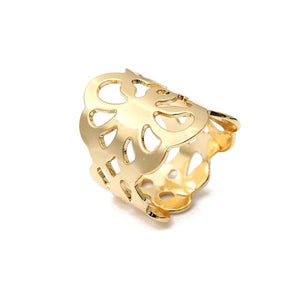 1pc Vintage Multi Patterns Gold Leaf Hollow Out Square Finger Ring