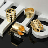 1pc Vintage Multi Patterns Gold Leaf Hollow Out Square Finger Ring