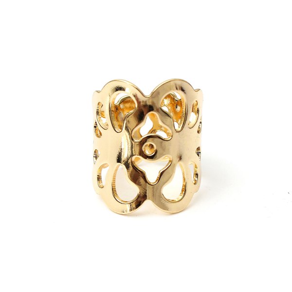 1pc Vintage Multi Patterns Gold Leaf Hollow Out Square Finger Ring