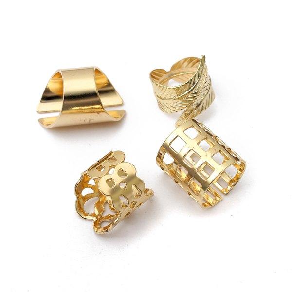 1pc Vintage Multi Patterns Gold Leaf Hollow Out Square Finger Ring