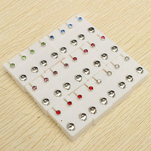 12 Pairs Rhinestone Round Steel Earrings Ear Studs Women Men