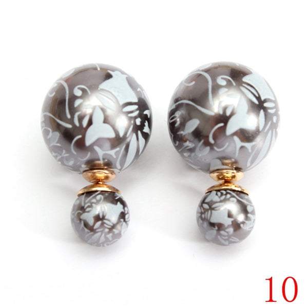 Double Side Leopard Print Pearl Bead Ball Earrings Ear Studs For Women