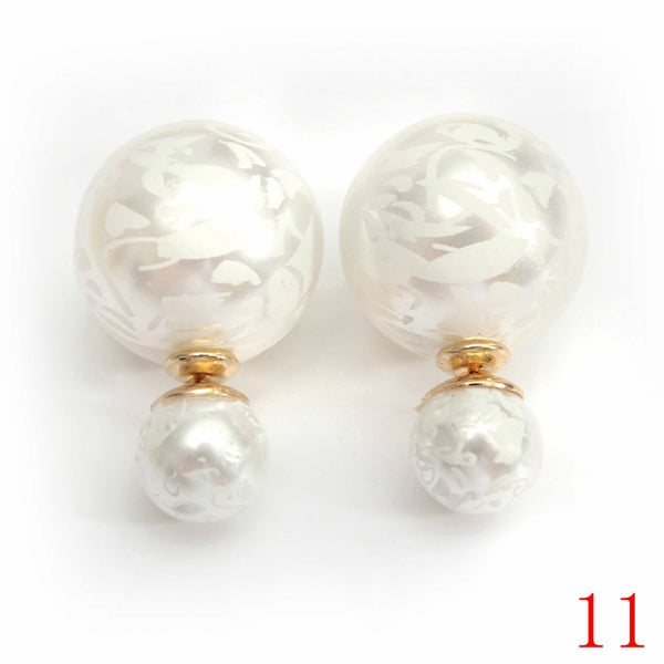 Double Side Leopard Print Pearl Bead Ball Earrings Ear Studs For Women