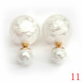 Double Side Leopard Print Pearl Bead Ball Earrings Ear Studs For Women