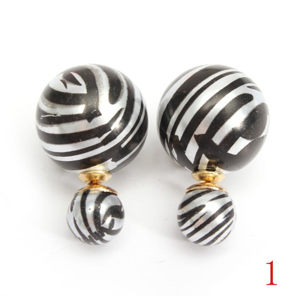 Double Side Leopard Print Pearl Bead Ball Earrings Ear Studs For Women