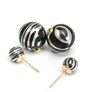 Double Side Leopard Print Pearl Bead Ball Earrings Ear Studs For Women