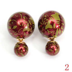 Double Side Leopard Print Pearl Bead Ball Earrings Ear Studs For Women