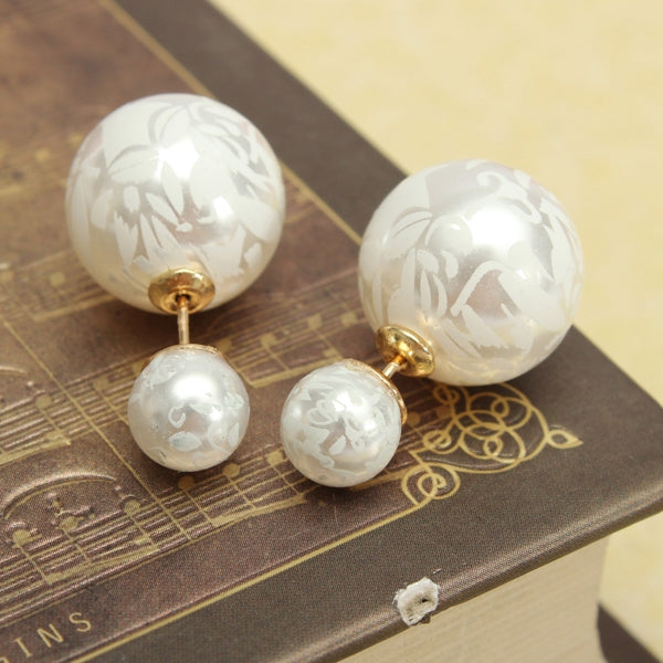 Double Side Leopard Print Pearl Bead Ball Earrings Ear Studs For Women